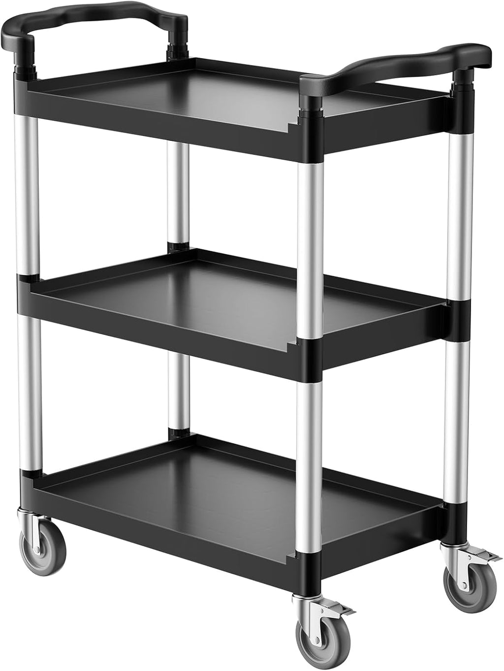 VEVOR Utility Cart, 300 lbs Load Capacity, 3-Tier Utility Plastic Cart with 360° Swivel Wheels (2 with Brakes), 24.4 x 16.1-inch Food Service Cart for Warehouse, Office, Home, Restaurant, Kitchen