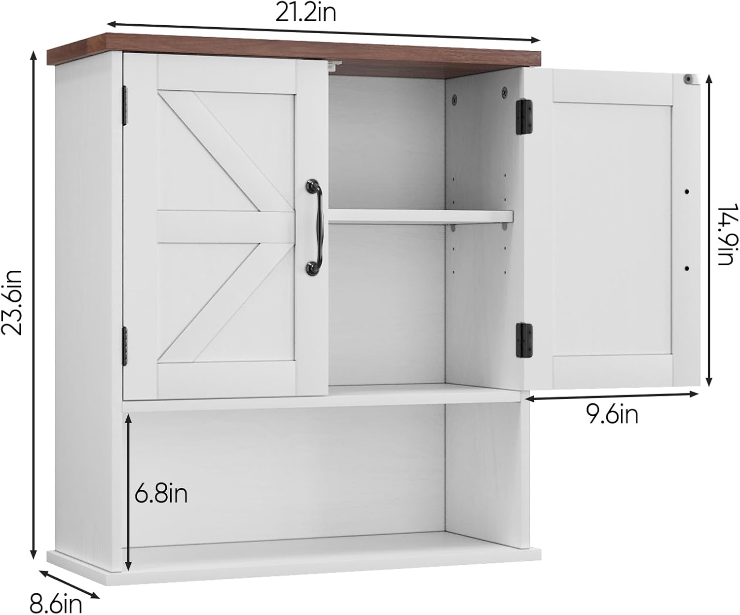 Bathroom Wall Cabinet with Barn Doors, Wall Mounted Bathroom Cabinet, Farmhouse Style, Adjustable Shelf, Wall Mounted Medicine Cabinets, White