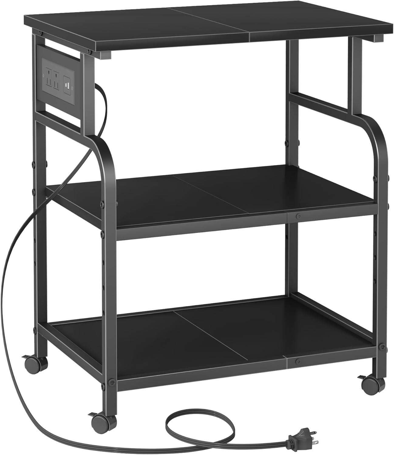 YAOHUOO 3 Tier Large Printer Stand with Power Outlet/Adjustable Storage Shelf, Rolling Cart with Wheels, Printer Table for Home Office 3D Printer/Heat Press/Laster, 22"×15" Black