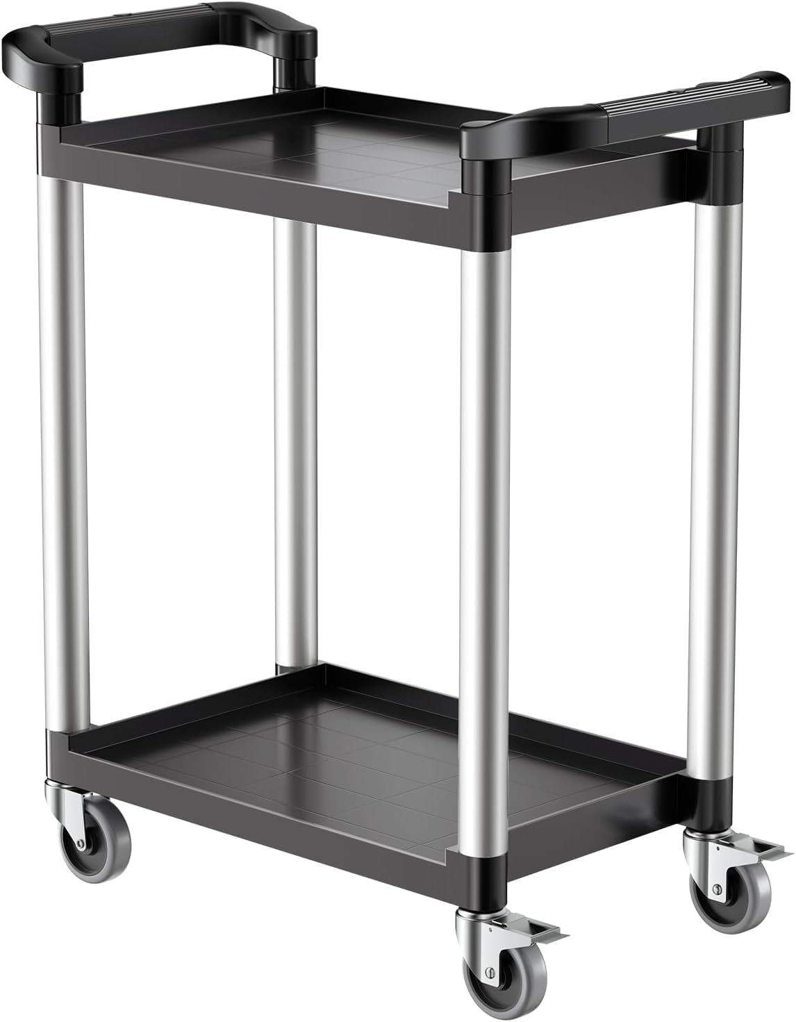 VEVOR Utility Cart, 300 lbs Load Capacity, 3-Tier Utility Plastic Cart with 360° Swivel Wheels (2 with Brakes), 24.4 x 16.1-inch Food Service Cart for Warehouse, Office, Home, Restaurant, Kitchen