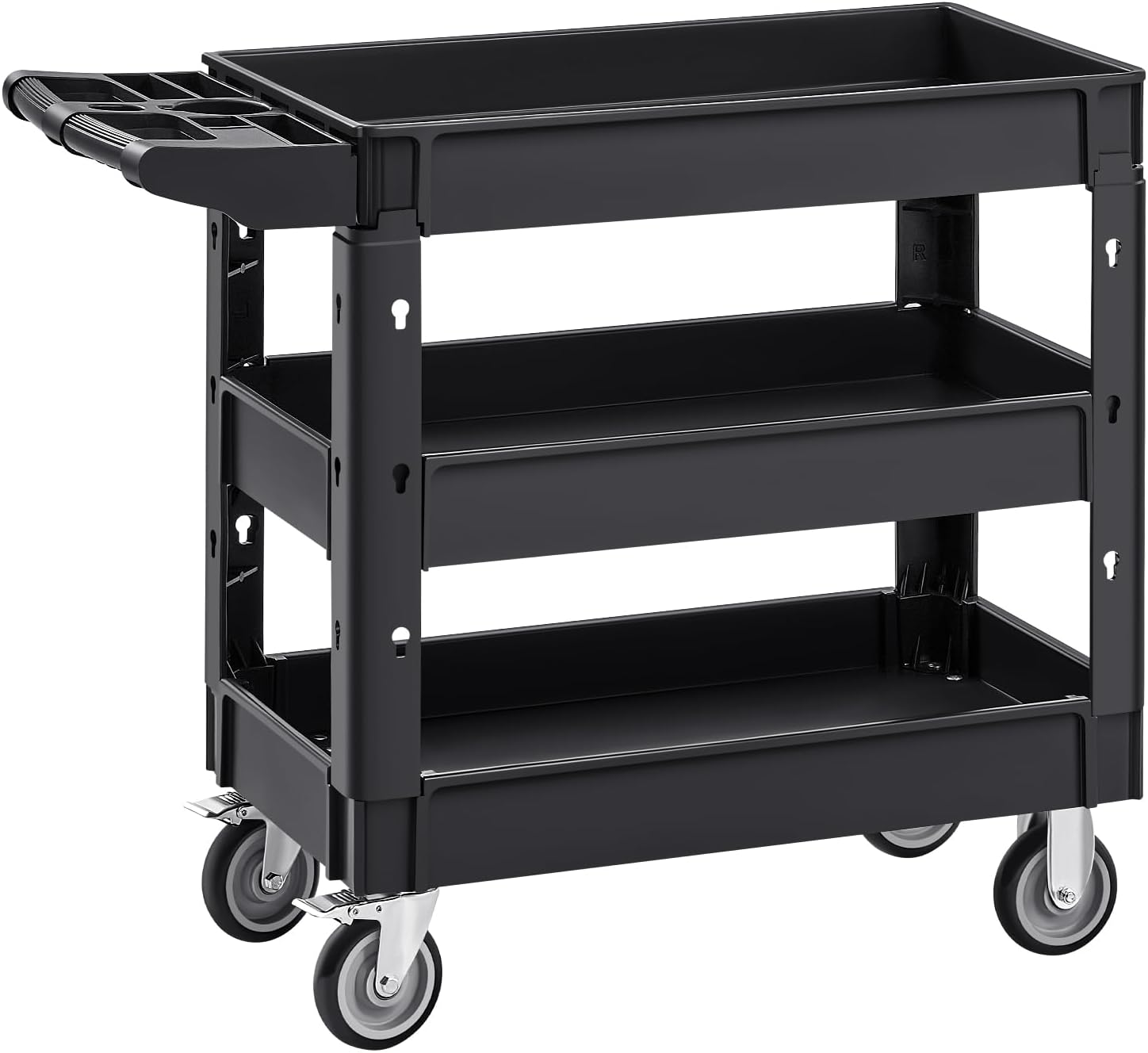 VEVOR Utility Service Cart, 2 Shelf 550LBS Heavy Duty Plastic Rolling Utility Cart, Medium Lipped Shelf, 360° Swivel Wheels, Ergonomic Storage Handle for Warehouse Garage, Black