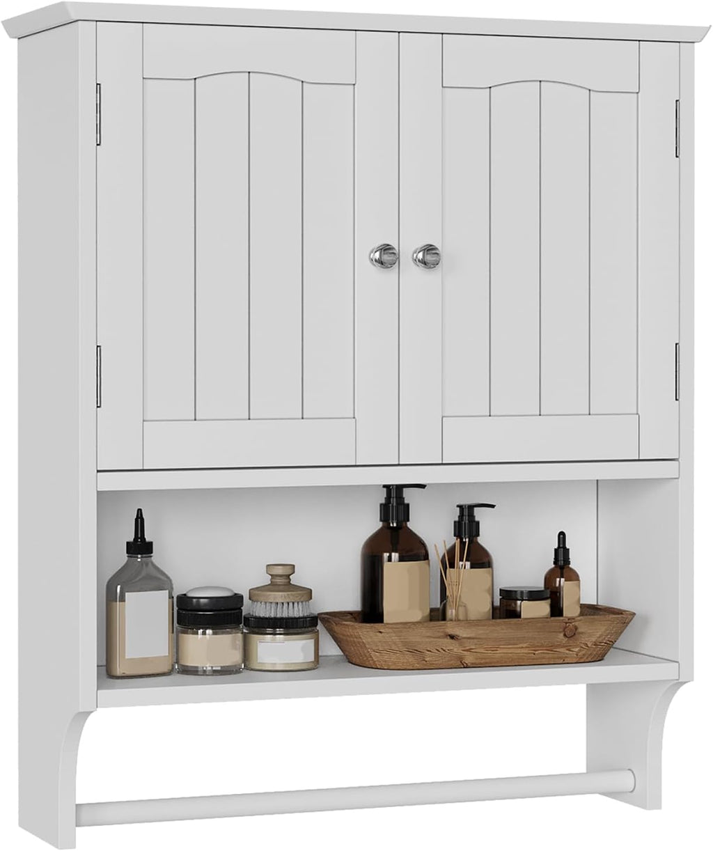 Bathroom Cabinet, White Bathroom Wall Cabinet with 2 Doors and Adjustable Shelf, Wall Mount, Towel Rack, Over The Toilet Storage Cabinet, Medicine Cabinet