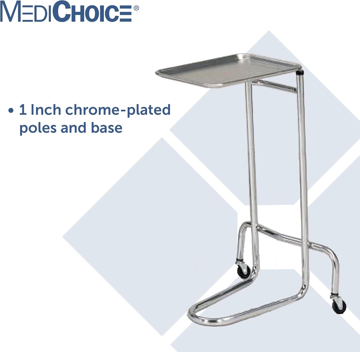 MediChoice Mayo Portable Adjustable Tray Steel Premium Instrument Stand Medical Dental Salon Tattoo Esthetician Mobile Service Cart Table Station Height 34-54 Inch MAYO1201