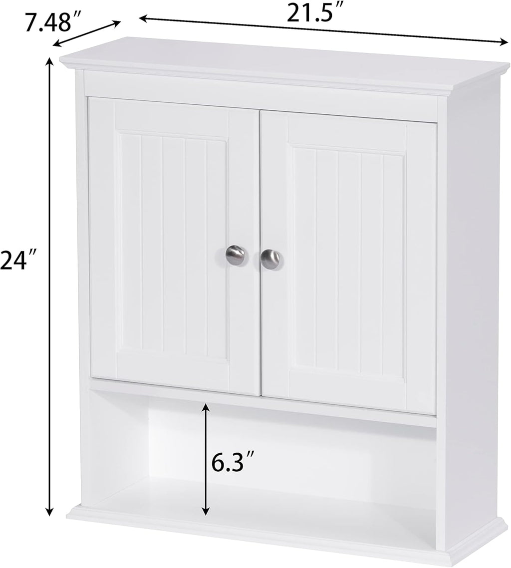 Spirich Bathroom Cabinet Wall Mounted with Doors, Wood Hanging Cabinet with Doors and Shelves Over The Toilet, Bathroom Wall Cabinet White