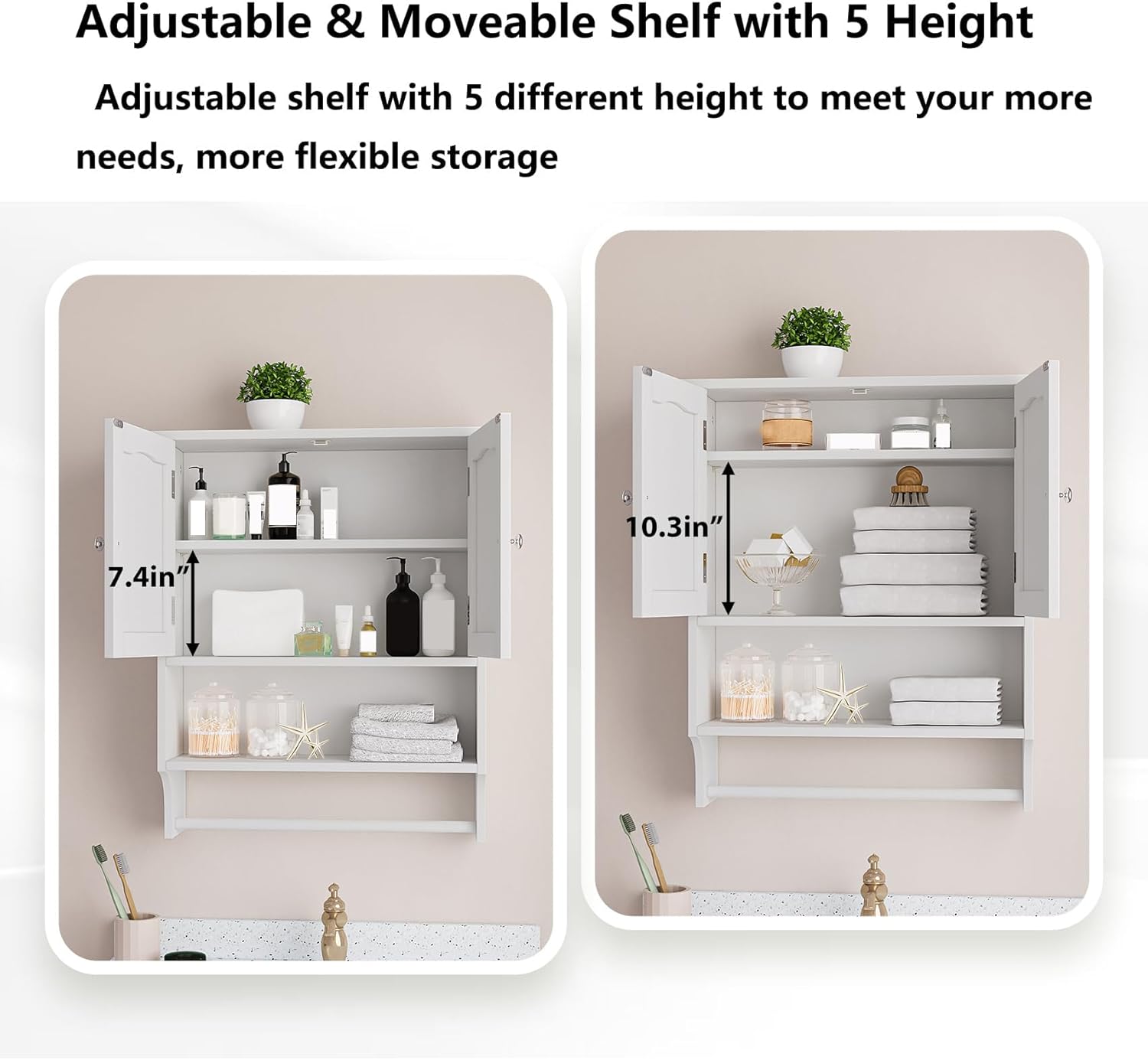 Bathroom Cabinet, White Bathroom Wall Cabinet with 2 Doors and Adjustable Shelf, Wall Mount, Towel Rack, Over The Toilet Storage Cabinet, Medicine Cabinet