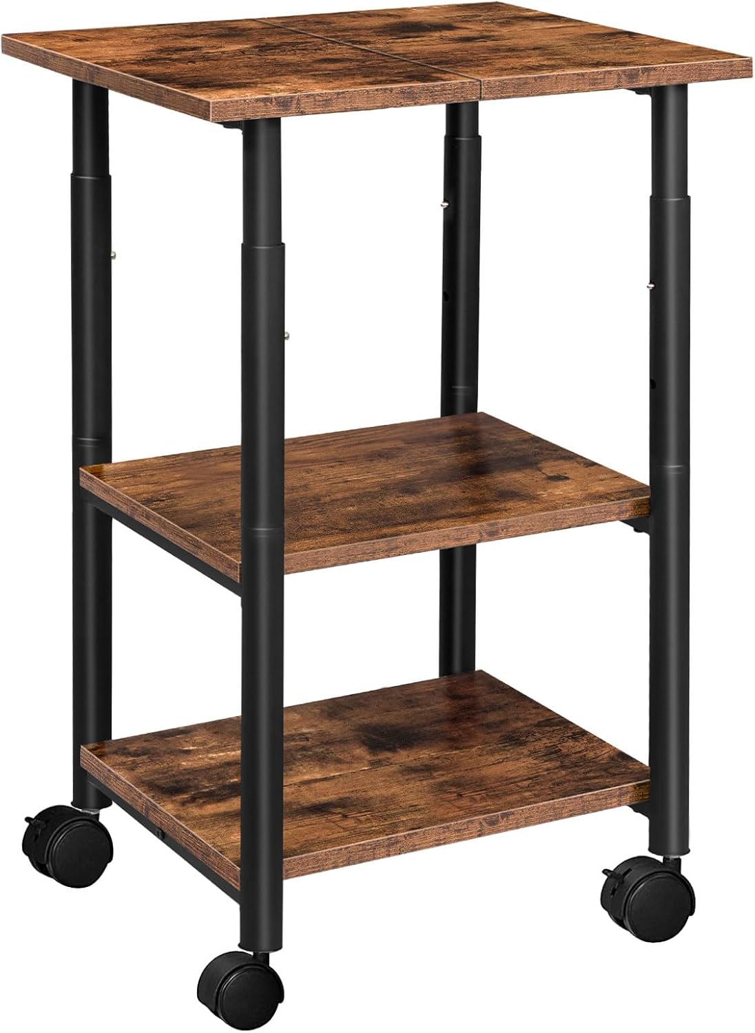 HOOBRO Printer Stand, 2-Tier Industrial Under Desk Printer Cart with Shelf, Mobile Heavy Duty Storage Rack on Wheels for Home, Office, Rustic Brown and Black BF02PS01G1