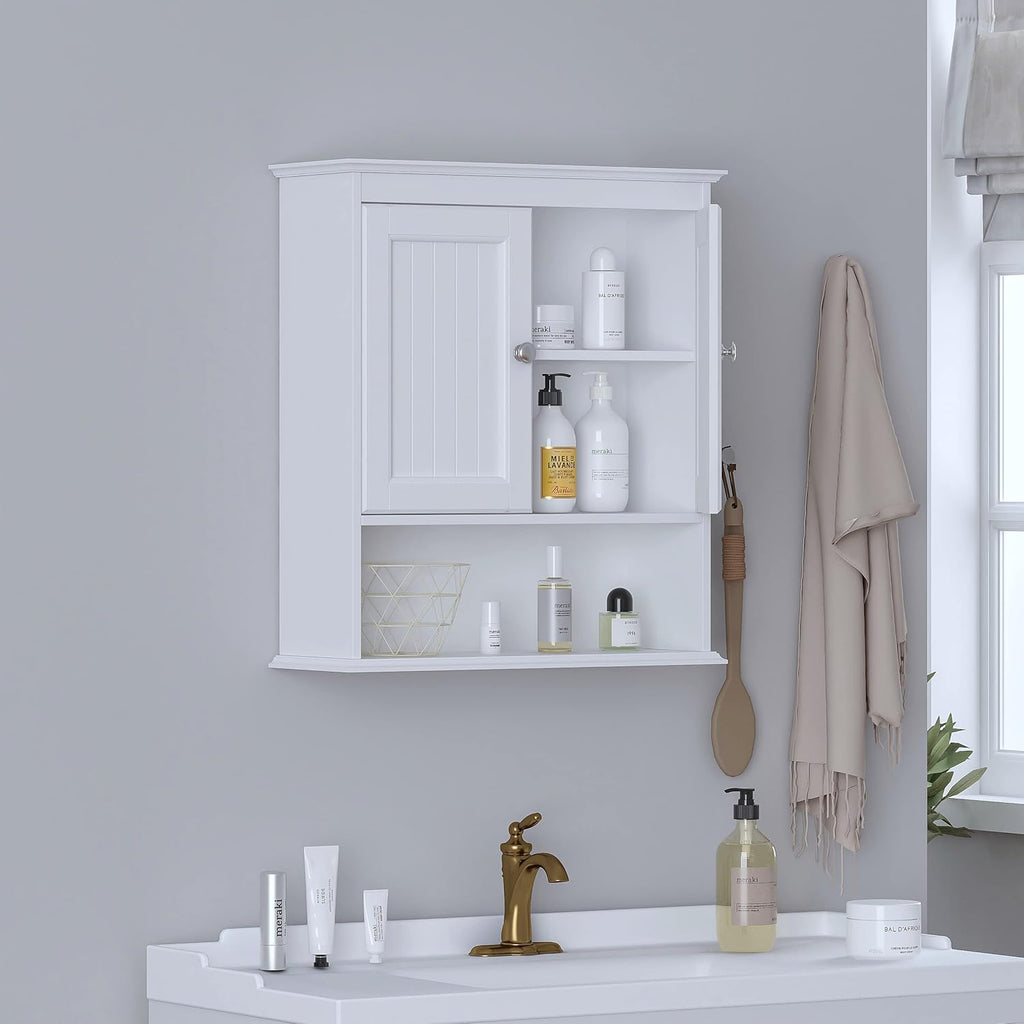 Spirich Bathroom Cabinet Wall Mounted with Doors, Wood Hanging Cabinet with Doors and Shelves Over The Toilet, Bathroom Wall Cabinet White