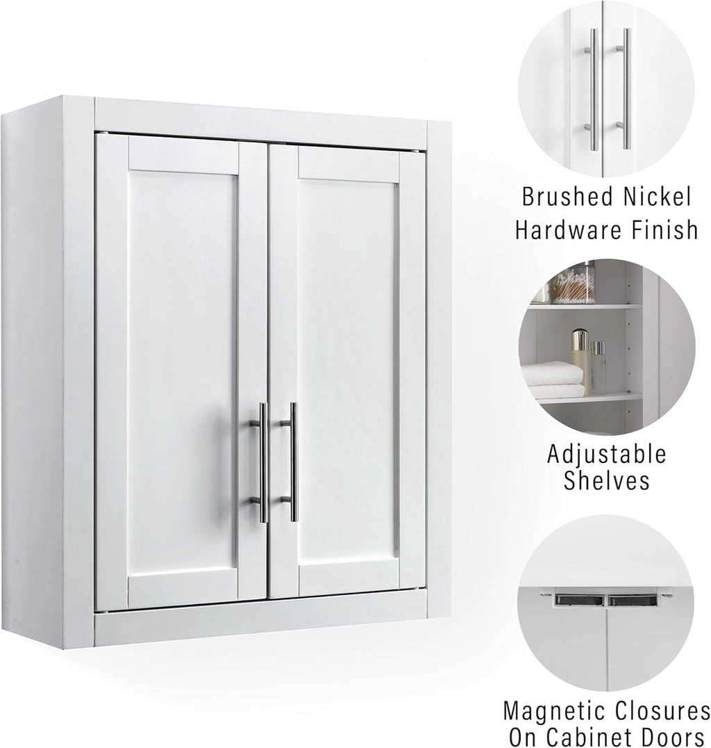 Crosley Furniture Savannah Wall Mounted Bathroom Storage Medicine Cabinet with Shelves, White