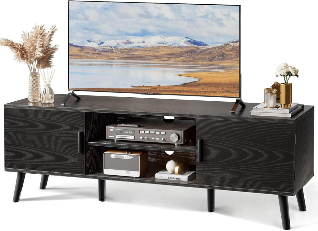 SUPERJARE TV Stand for 55 Inch TV, Entertainment Center with Adjustable Shelf, 2 Cabinets, TV Console Table, Media Console, Solid Wood Feet, Cord Holes, for Living Room, Bedroom, Rustic Brown