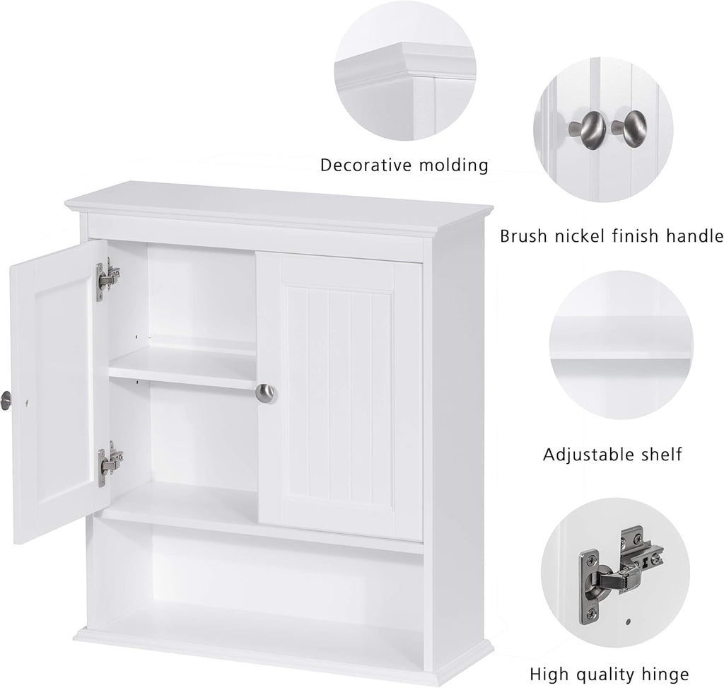 Spirich Bathroom Cabinet Wall Mounted with Doors, Wood Hanging Cabinet with Doors and Shelves Over The Toilet, Bathroom Wall Cabinet White