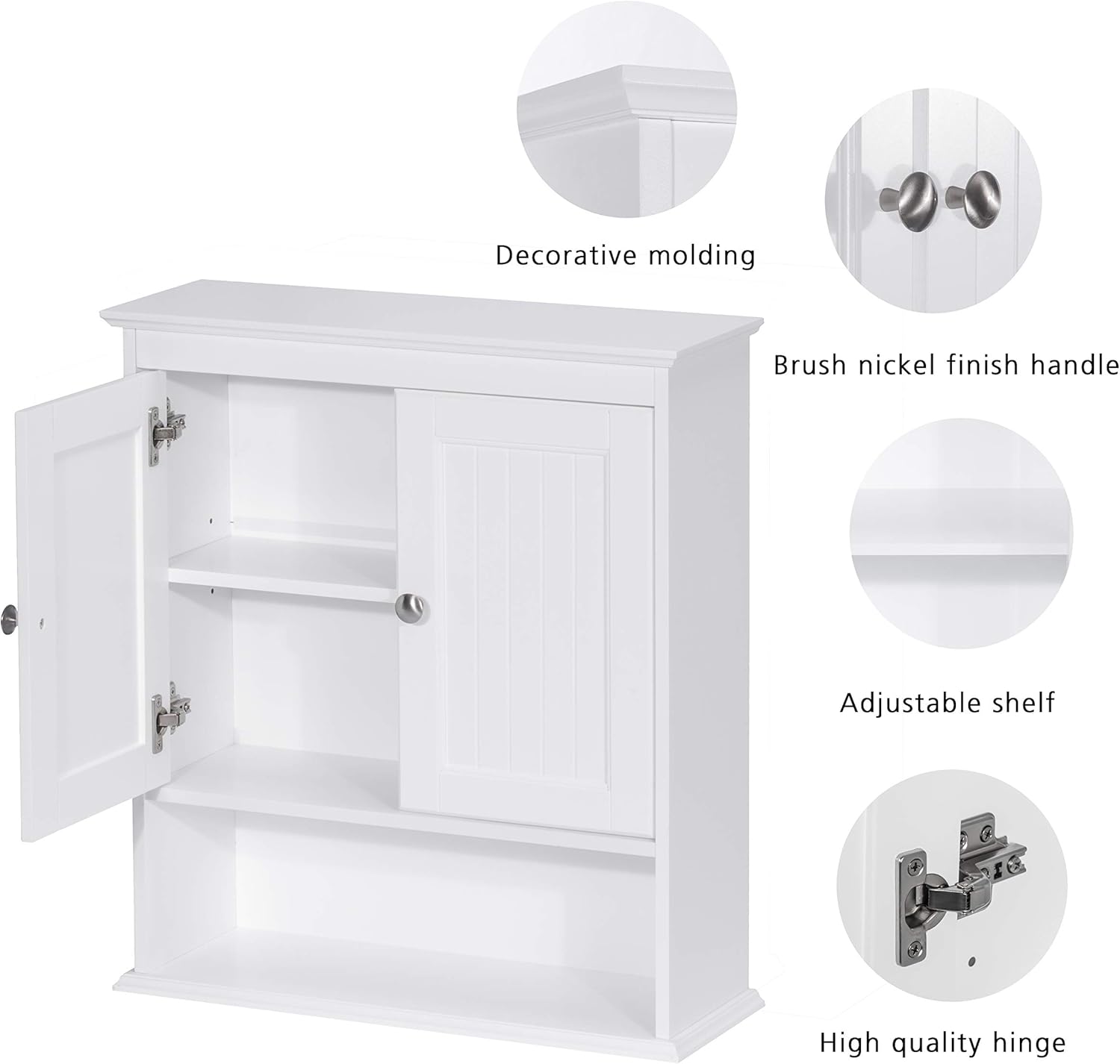 Spirich Bathroom Cabinet Wall Mounted with Doors, Wood Hanging Cabinet with Doors and Shelves Over The Toilet, Bathroom Wall Cabinet White