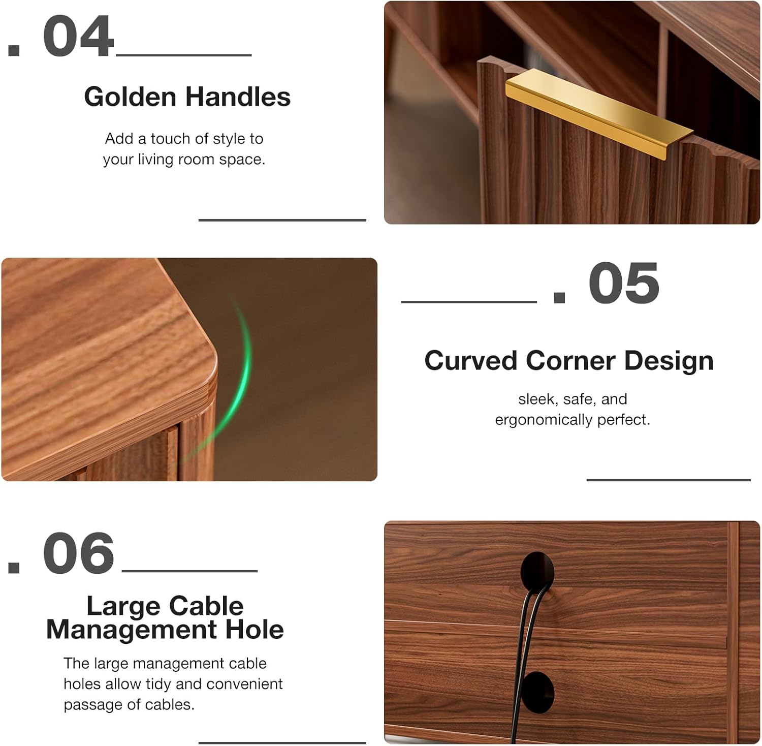 TV Stand for Living Room, Mid Century Modern Entertainment Center for 55/60 inch TVs, TV Console with Fluted Door Cabinets and Open Shelves, for Bedroom, Walnut