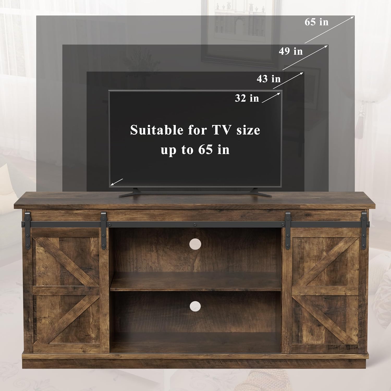 YESHOMY TV Stand for Televisions up to 65 Inches, with Sliding Barn Doors and Storage Cabinets, Console Table and Media Furniture for Living Room, 58 Inch, Barnwood