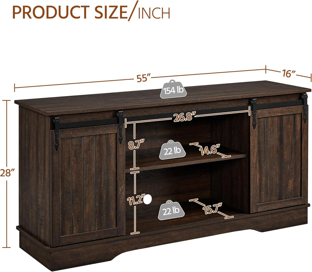 Yaheetech TV Stand for TVs Up to 65 inch, Farmhouse Media Entertainment Center, 58'' TV Console Table with Adjustable Shelves & Sliding Barn Doors for Living Room, Dark Walnut