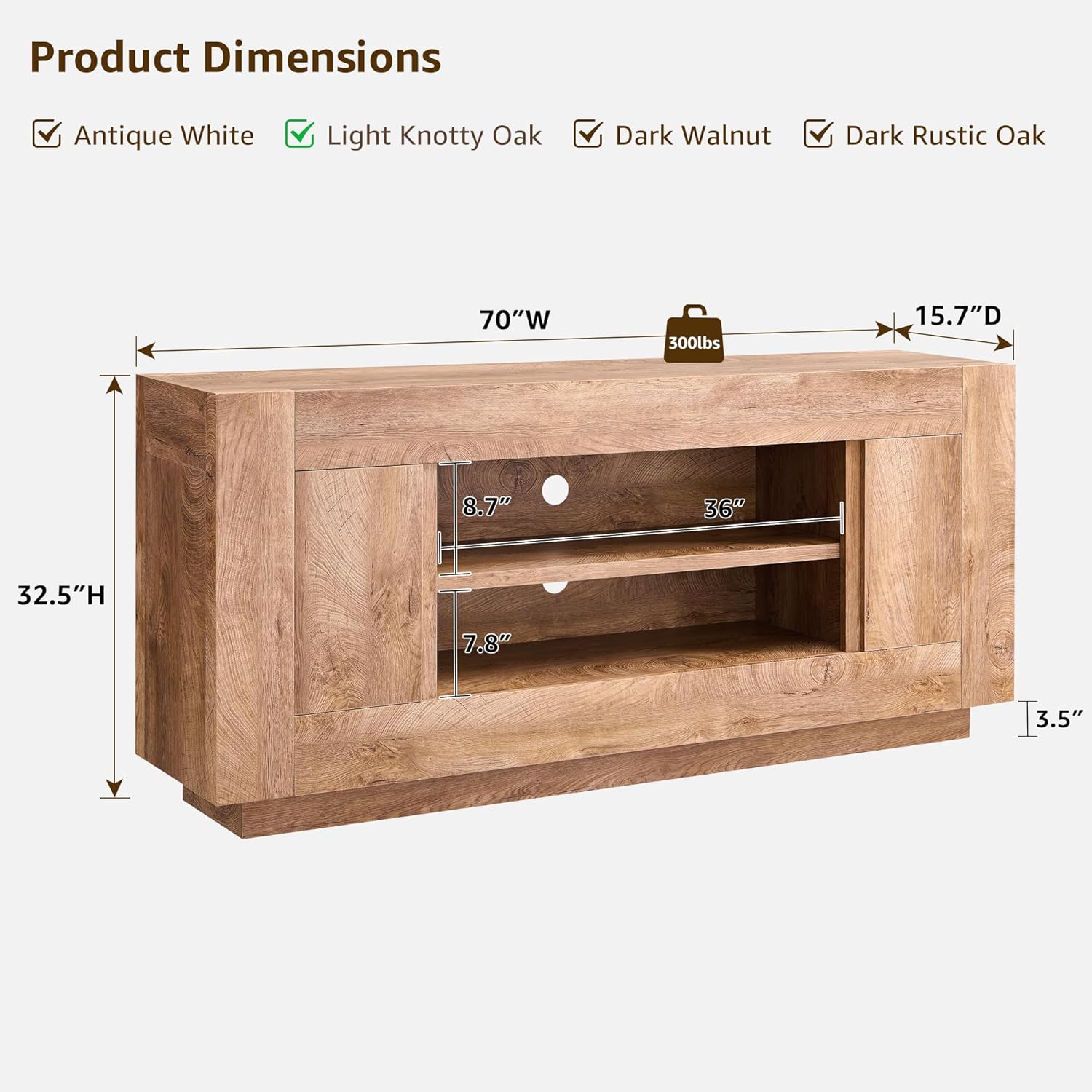 OKD Modern 70" TV Stand, Entertainment Center for TVs Up to 80", Media Console with Large Open Storage & Side Cabinets, Thick Wood Design for Living Room, Light Knotty Oak
