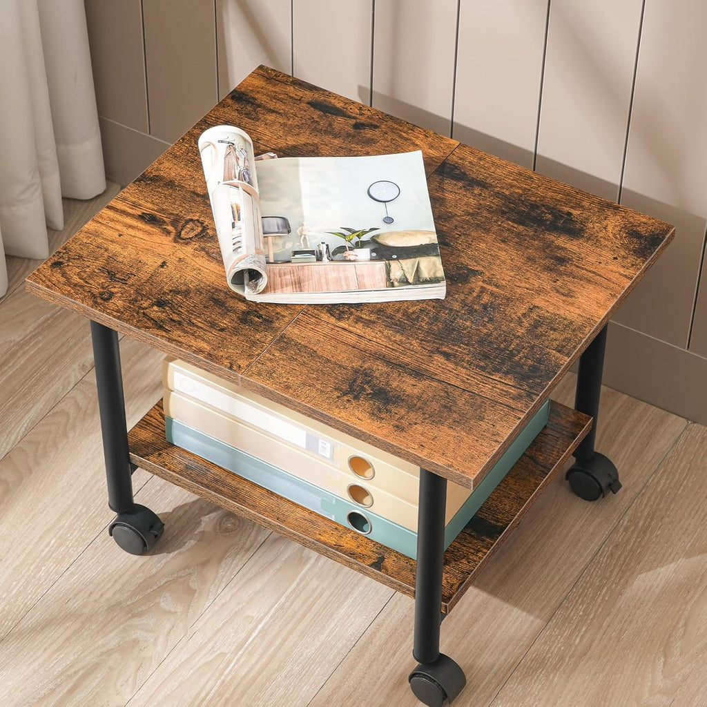 HOOBRO Printer Stand, 2-Tier Industrial Under Desk Printer Cart with Shelf, Mobile Heavy Duty Storage Rack on Wheels for Home, Office, Rustic Brown and Black BF02PS01G1