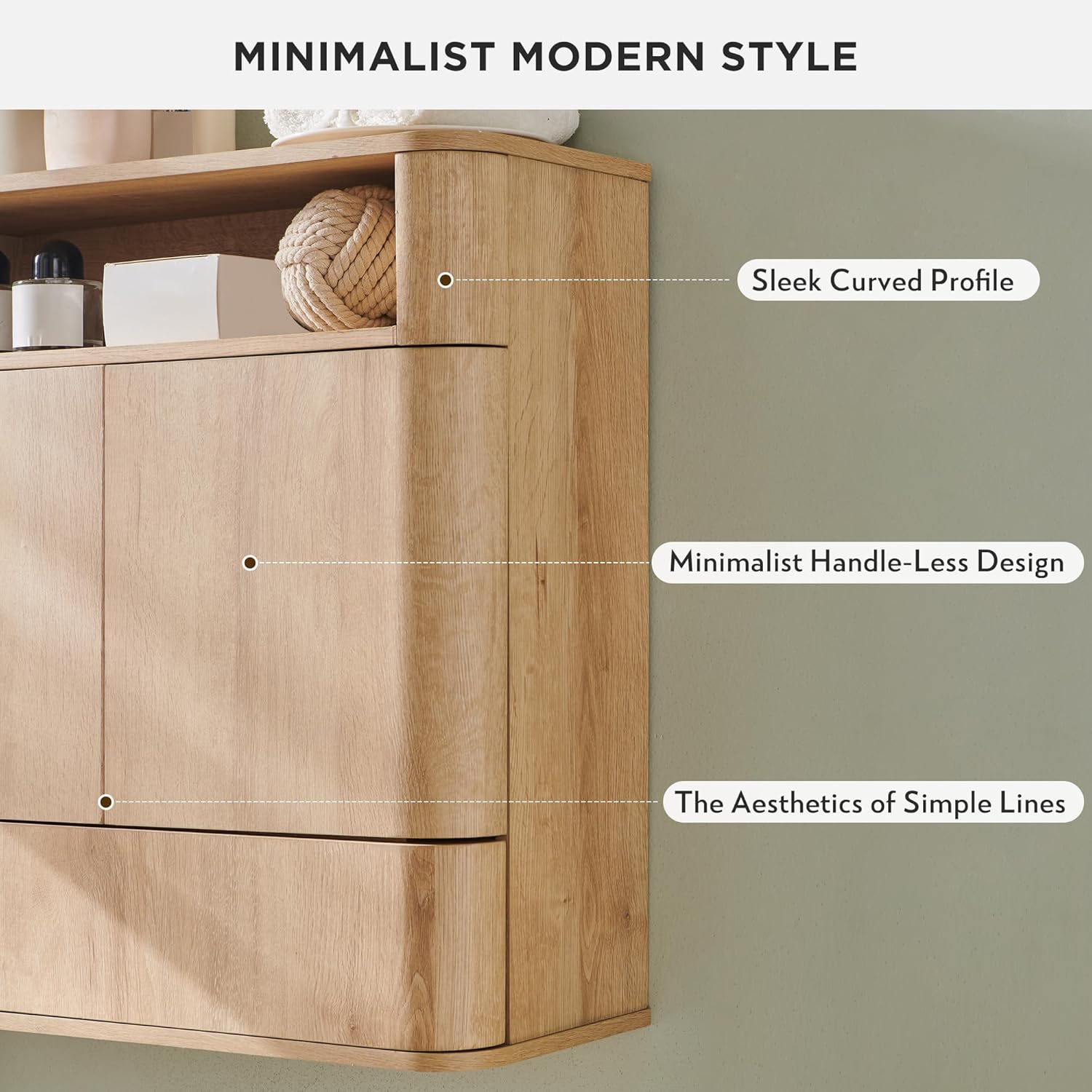 ACCOHOHO Modern Minimalist Bathroom Medicine Cabinet with Adjustable Shelf, Sliding Drawer and Magnetic Push Latch, Above Toilet Wall Mounted Hanging Storage Cabinet, Natural Oak