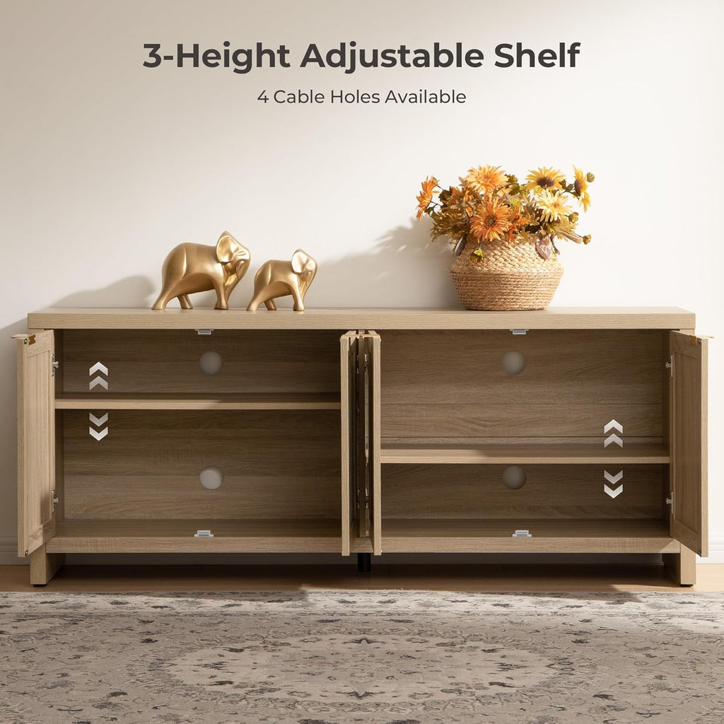 SICOTAS TV Stand for Living Room Boho Entertainment Center for Bedroom with 4 Rattan Cabinets Farmhouse Television Stands with Storage Large Media Console Table for TVs up to 45 50 55 60 65 Inch